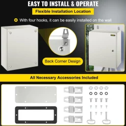VEVOR NEMA Steel Case, 20x16x6'' NEMA 4X Metal Electric Enclosure, IP66 Water & Dust Resistant, Suitable for Both Outdoor/Indoor Use, Includes Mounting Plate
