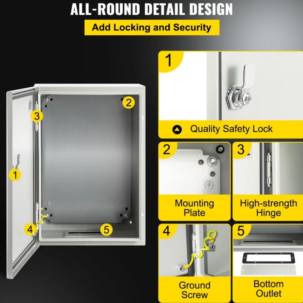 VEVOR NEMA Steel Enclosure 12×8×6,NEMA 4X Steel Electrical Box,IP66 Waterproof & Dustproof,Outdoor/Indoor Electrical Junction Box,with Mounting Plate