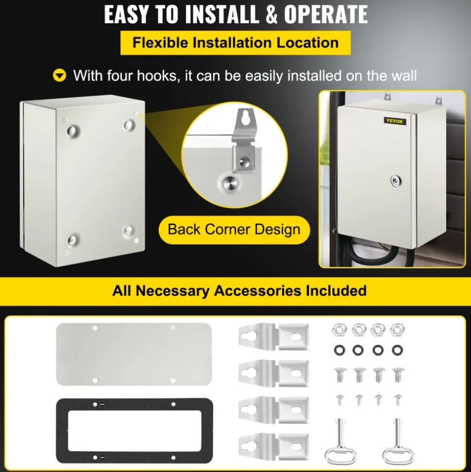VEVOR NEMA Steel Enclosure 12×8×6,NEMA 4X Steel Electrical Box,IP66 Waterproof & Dustproof,Outdoor/Indoor Electrical Junction Box,with Mounting Plate