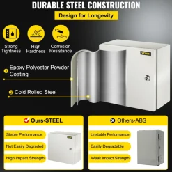 VEVOR NEMA Steel Enclosure, 12 x 12 x 6'' NEMA 4X Steel Electrical Box, IP66 Waterproof & Dustproof, Outdoor/Indoor Electrical Junction Box, with Mounting Plate