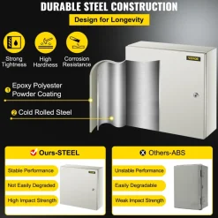 VEVOR NEMA Steel Enclosure, 20 x 20 x 6'' NEMA 4X Steel Electrical Box, IP66 Waterproof & Dustproof, Outdoor/Indoor Electrical Junction Box, with Mounting Plate