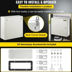 VEVOR NEMA Steel Enclosure, 20 x 20 x 6'' NEMA 4X Steel Electrical Box, IP66 Waterproof & Dustproof, Outdoor/Indoor Electrical Junction Box, with Mounting Plate