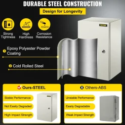 VEVOR NEMA Steel Enclosure, 20 x 12 x 10'' NEMA 4X Steel Electrical Box, IP66 Waterproof & Dustproof, Outdoor/Indoor Electrical Junction Box, with Mounting Plate