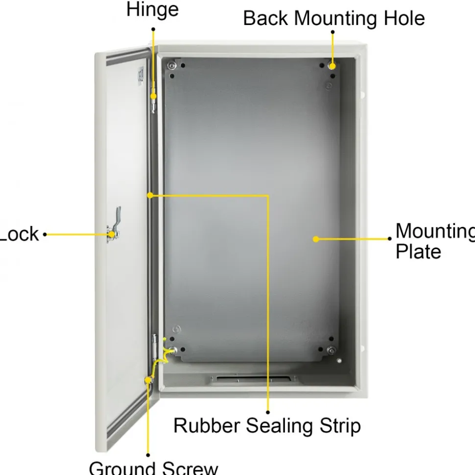 VEVOR NEMA Steel Enclosure, 20 x 12 x 10'' NEMA 4X Steel Electrical Box, IP66 Waterproof & Dustproof, Outdoor/Indoor Electrical Junction Box, with Mounting Plate