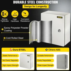 VEVOR NEMA Steel Enclosure, 12 x 10 x 6'' NEMA 4X Steel Electrical Box, IP66 Waterproof & Dustproof, Outdoor/Indoor Electrical Junction Box, with Mounting Plate