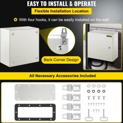 VEVOR NEMA Steel Enclosure, 16 x 16 x 8'' NEMA 4X Steel Electrical Box, IP66 Waterproof & Dustproof, Outdoor/Indoor Electrical Junction Box, with Mounting Plate