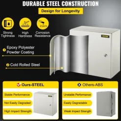VEVOR NEMA Steel Enclosure, 16 x 16 x 8'' NEMA 4X Steel Electrical Box, IP66 Waterproof & Dustproof, Outdoor/Indoor Electrical Junction Box, with Mounting Plate