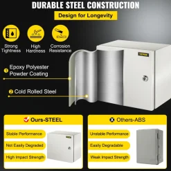 VEVOR NEMA Steel Enclosure, 12 x 12 x 8'' NEMA 4X Steel Electrical Box, IP66 Waterproof & Dustproof, Outdoor/Indoor Electrical Junction Box, with Mounting Plate
