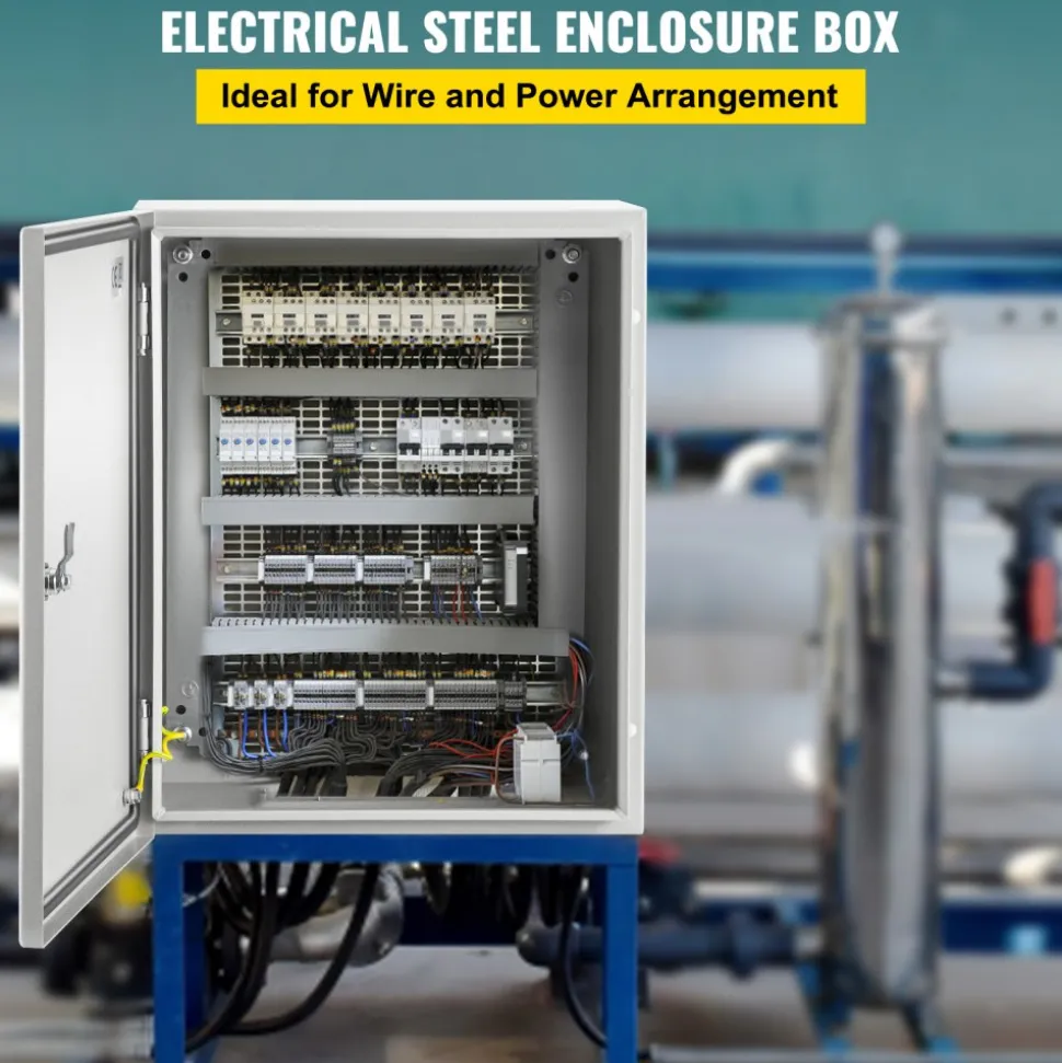 VEVOR NEMA Steel Enclosure, 20 x 16 x 10'' NEMA 4X Steel Electrical Box, IP66 Waterproof & Dustproof, Outdoor/Indoor Electrical Junction Box, with Mounting Plate