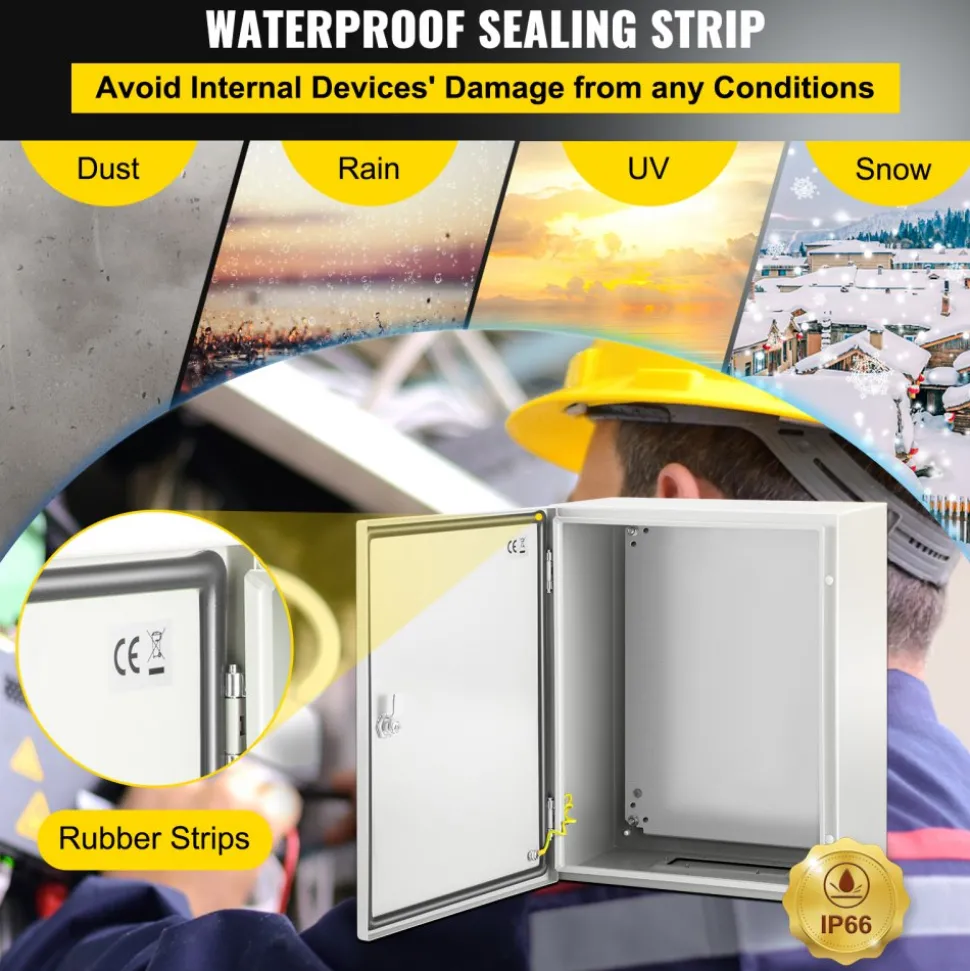 VEVOR NEMA Steel Enclosure, 20 x 16 x 10'' NEMA 4X Steel Electrical Box, IP66 Waterproof & Dustproof, Outdoor/Indoor Electrical Junction Box, with Mounting Plate