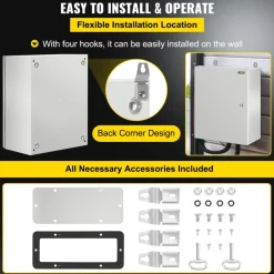 VEVOR NEMA Steel Enclosure, 20 x 16 x 10'' NEMA 4X Steel Electrical Box, IP66 Waterproof & Dustproof, Outdoor/Indoor Electrical Junction Box, with Mounting Plate