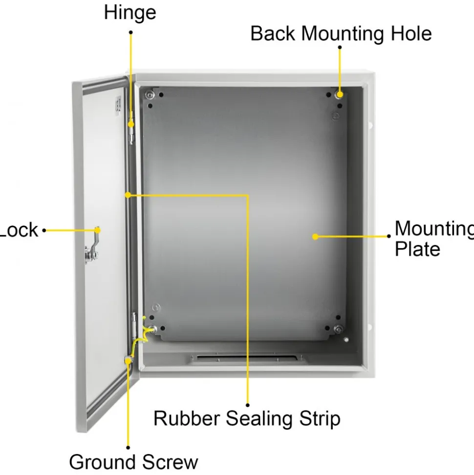 VEVOR NEMA Steel Enclosure, 20 x 16 x 10'' NEMA 4X Steel Electrical Box, IP66 Waterproof & Dustproof, Outdoor/Indoor Electrical Junction Box, with Mounting Plate
