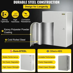 VEVOR NEMA Steel Enclosure, 20 x 16 x 10'' NEMA 4X Steel Electrical Box, IP66 Waterproof & Dustproof, Outdoor/Indoor Electrical Junction Box, with Mounting Plate