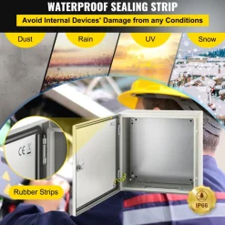 VEVOR NEMA Steel Enclosure, 16 x 16 x 6'' NEMA 4X Steel Electrical Box, IP66 Waterproof & Dustproof, Outdoor/Indoor Electrical Junction Box, with Mounting Plate