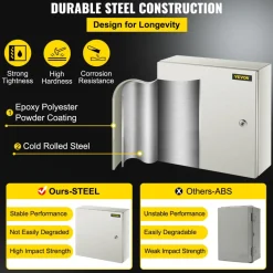 VEVOR NEMA Steel Enclosure, 16 x 16 x 6'' NEMA 4X Steel Electrical Box, IP66 Waterproof & Dustproof, Outdoor/Indoor Electrical Junction Box, with Mounting Plate