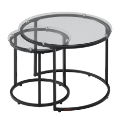 VEVOR Nesting Coffee Table Set of 2, 23.6 in Round Coffee Table, Glass Nesting Tables for Small Place, Modern End Side Tables Night Stand with Metal Frame, for Living Room, Bedroom, Balcony, Office