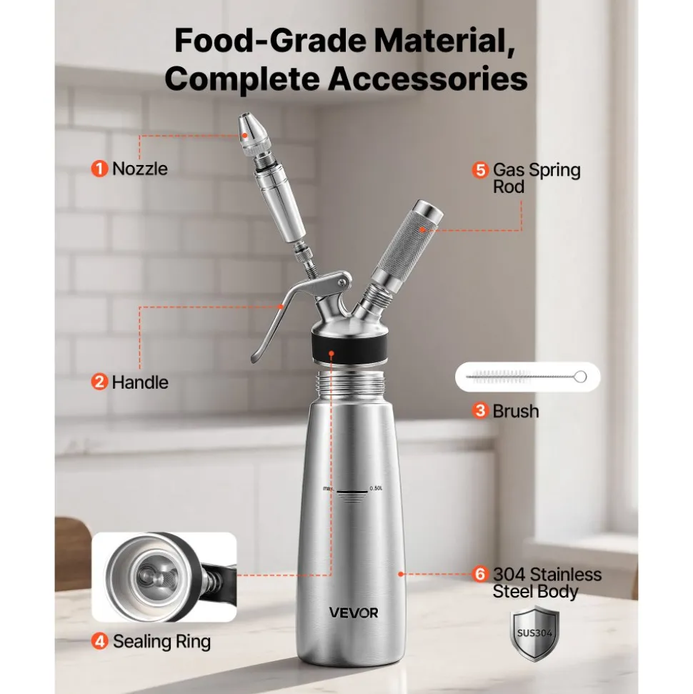 VEVOR Nitro Cold Brew Coffee Maker 17 oz Nitrogen Dispenser System, Home Brew Coffee Keg, Portable Nitrogen Infuser with Dispenser and Pressure Relieving Valve, Gift for Coffee Lovers