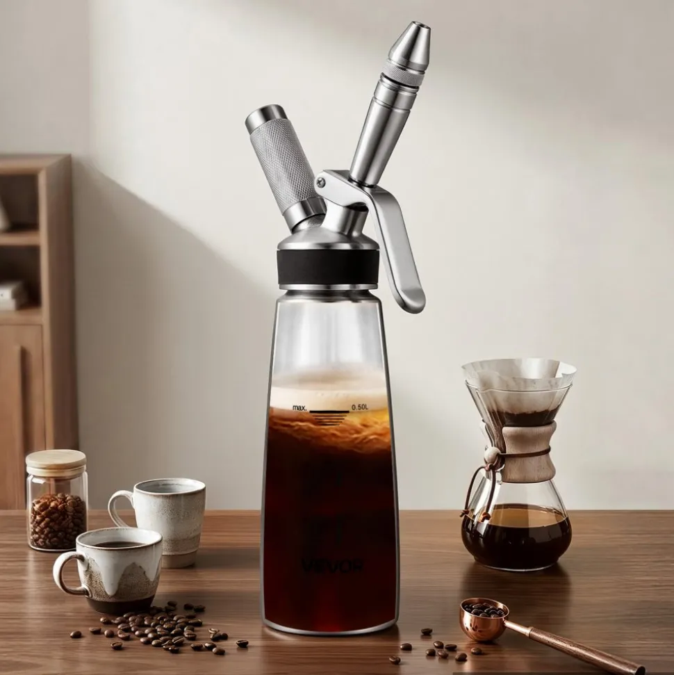 VEVOR Nitro Cold Brew Coffee Maker 17 oz Nitrogen Dispenser System, Home Brew Coffee Keg, Portable Nitrogen Infuser with Dispenser and Pressure Relieving Valve, Gift for Coffee Lovers