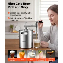 VEVOR Nitro Cold Brew Coffee Maker 135 oz Nitrogen Dispenser System, Home Brew Coffee Keg, Portable Nitrogen Infuser with Dispenser and Pressure Relieving Valve, Gift for Coffee Lovers