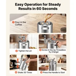VEVOR Nitro Cold Brew Coffee Maker 135 oz Nitrogen Dispenser System, Home Brew Coffee Keg, Portable Nitrogen Infuser with Dispenser and Pressure Relieving Valve, Gift for Coffee Lovers