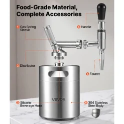 VEVOR Nitro Cold Brew Coffee Maker 135 oz Nitrogen Dispenser System, Home Brew Coffee Keg, Portable Nitrogen Infuser with Dispenser and Pressure Relieving Valve, Gift for Coffee Lovers