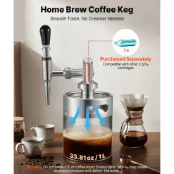 VEVOR Nitro Cold Brew Coffee Maker 68 oz Nitrogen Dispenser System, Home Brew Coffee Keg, Portable Nitrogen Infuser with Dispenser and Pressure Relieving Valve, Gift for Coffee Lovers