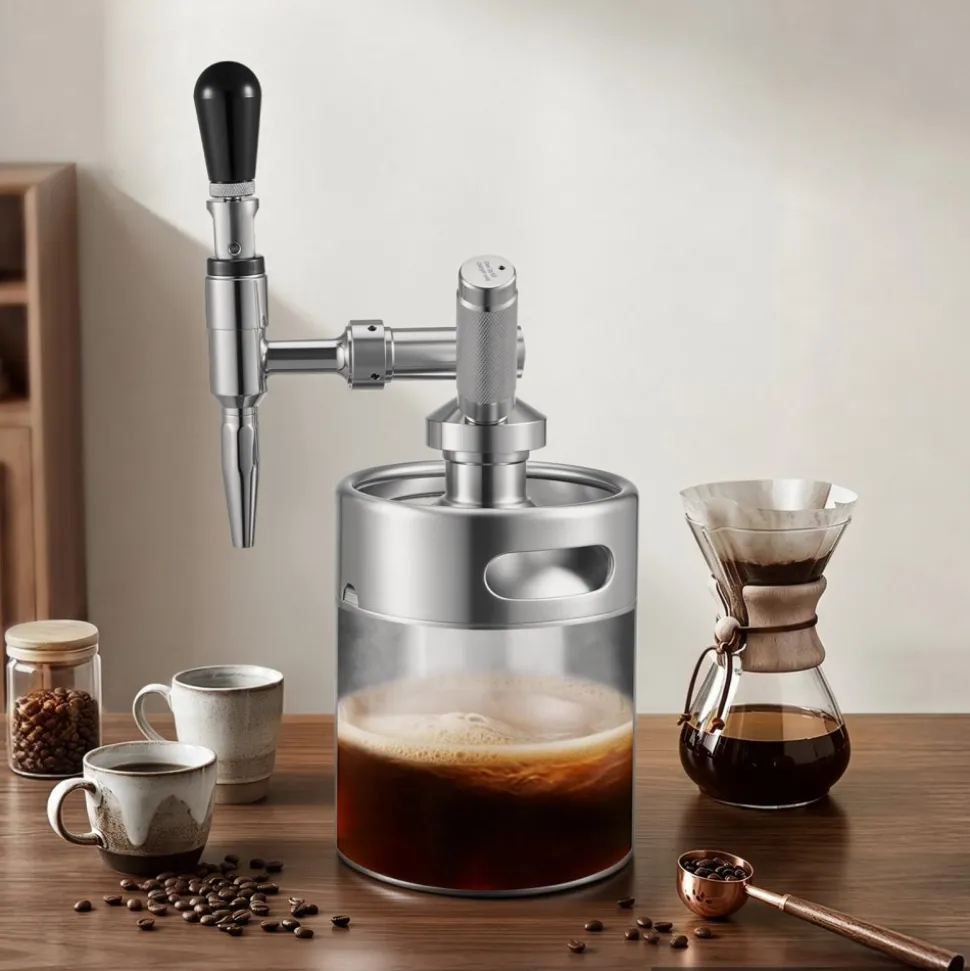 VEVOR Nitro Cold Brew Coffee Maker 68 oz Nitrogen Dispenser System, Home Brew Coffee Keg, Portable Nitrogen Infuser with Dispenser and Pressure Relieving Valve, Gift for Coffee Lovers