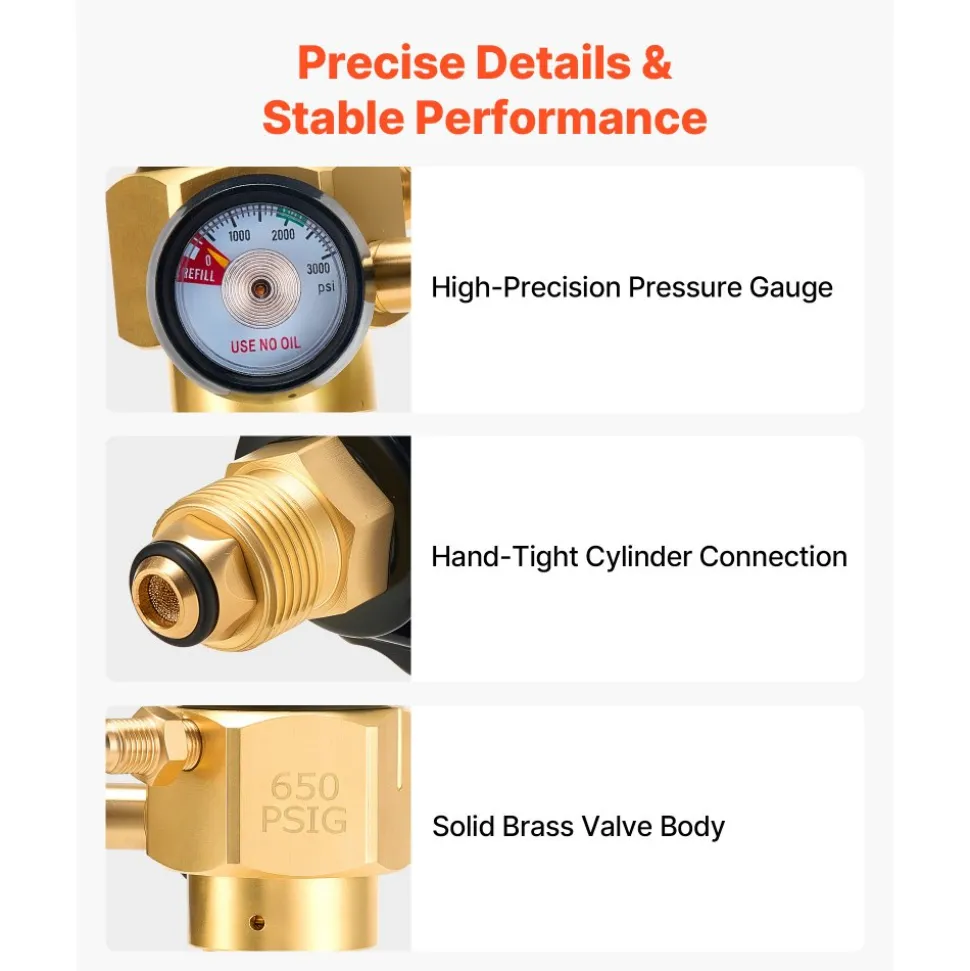VEVOR Nitrogen Purging Regulator, Nitrogen Purge Control Valve with 650PSI Test Pressure, 4-Position Flow Control (TST/PRG/BRZ/OFF) for Brazing, Pipeline Purging, Leak Checking & Pressure Testing