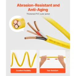 VEVOR NM-B Wire, 6AWG/3C Non-Mettalic Residential Indoor Electrical Wire with Ground, PVC Sheathed High-Purity Copper Core Cable, for Outlets, Switches, Other Loads & Lighting Wiring Projects(50 ft)
