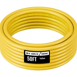 VEVOR NM-B Wire, 6AWG/3C Non-Mettalic Residential Indoor Electrical Wire with Ground, PVC Sheathed High-Purity Copper Core Cable, for Outlets, Switches, Other Loads & Lighting Wiring Projects(50 ft)