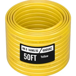 VEVOR NM-B Wire, 14AWG/2C Non-Mettalic Residential Indoor Electrical Wire with Ground, PVC Sheathed High-Purity Copper Core Cable, for Outlets, Switches, Other Loads & Lighting Wiring Projects(50 ft)