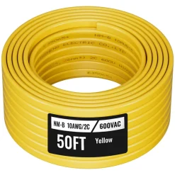 VEVOR NM-B Wire, 10AWG/2C Non-Mettalic Residential Indoor Electrical Wire with Ground, PVC Sheathed High-Purity Copper Core Cable, for Outlets, Switches, Other Loads & Lighting Wiring Projects(50 ft)