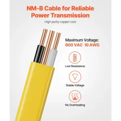 VEVOR NM-B Wire, 14AWG/2C Non-Mettalic Residential Indoor Electrical Wire with Ground, PVC Sheathed High-Purity Copper Core Cable, for Outlets, Switches, Other Loads & Lighting Wiring Project(100 ft)