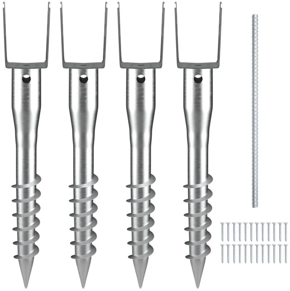 VEVOR No Dig Ground Anchor, 4 Pack 3.94 x 2.76 x 27.56 in DIY Screw in Post Stake, Includes 6 Lag Bolts & a Rebar, U-Shape Heavy Duty Steel Post Holder, Great for Mailbox Posts and Fence Posts