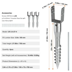 VEVOR No Dig Ground Anchor, 4 Pack 3.94 x 2.76 x 27.56 in DIY Screw in Post Stake, Includes 6 Lag Bolts & a Rebar, U-Shape Heavy Duty Steel Post Holder, Great for Mailbox Posts and Fence Posts