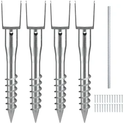 VEVOR No Dig Ground Anchor, 4 Pack 3.94 x 2.76 x 27.56 in DIY Screw in Post Stake, Includes 6 Lag Bolts & a Rebar, U-Shape Heavy Duty Steel Post Holder, Great for Mailbox Posts and Fence Posts