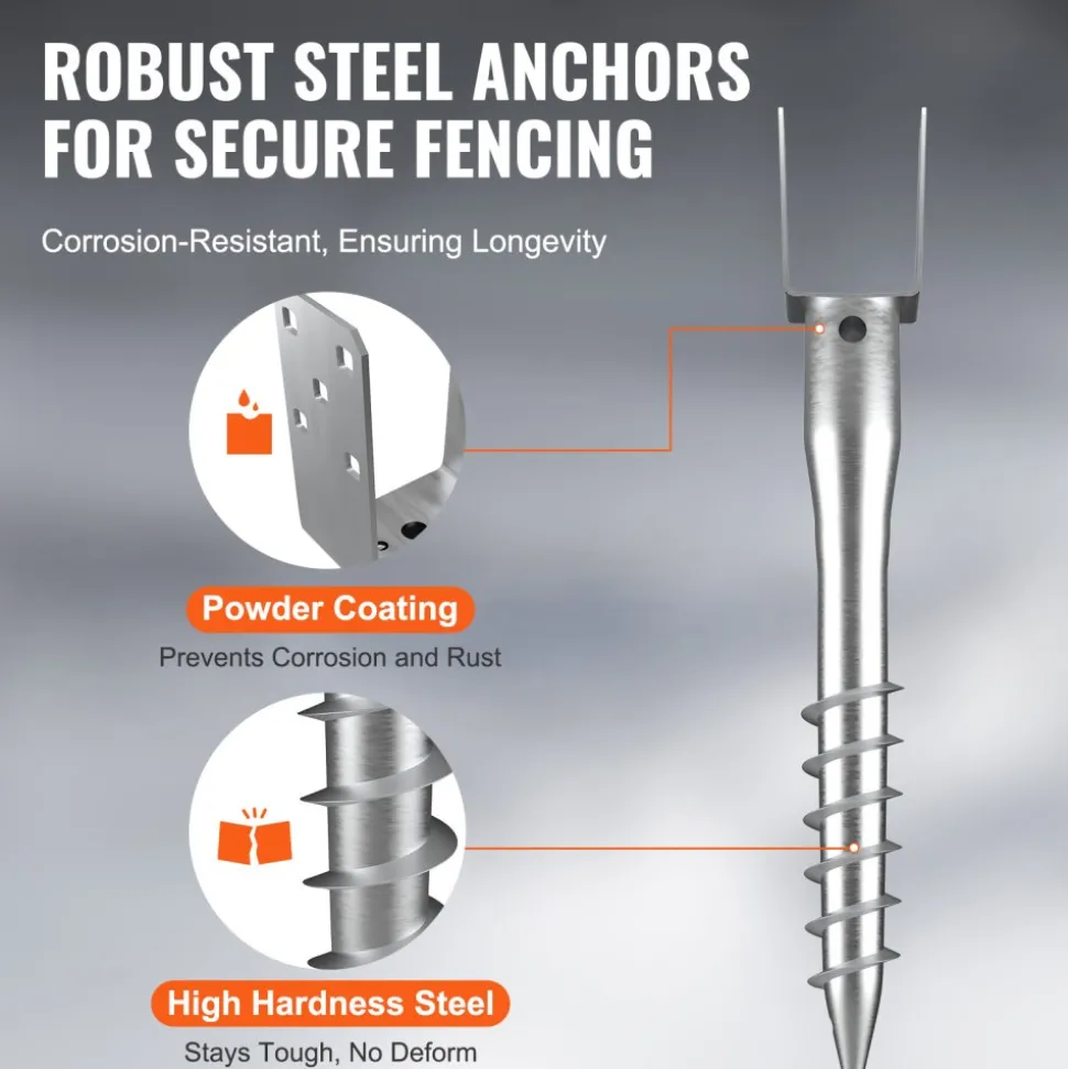 VEVOR No Dig Ground Anchor, 4 Pack 3.94 x 2.76 x 27.56 in DIY Screw in Post Stake, Includes 6 Lag Bolts & a Rebar, U-Shape Heavy Duty Steel Post Holder, Great for Mailbox Posts and Fence Posts