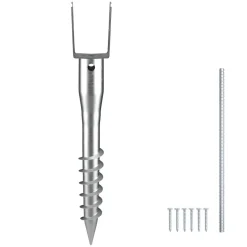 VEVOR No Dig Ground Anchor, 1 Pack 3.94 x 2.76 x 27.56 in DIY Screw in Post Stake, Includes 6 Lag Bolts & a Rebar, U-Shape Heavy Duty Steel Post Holder, Great for Mailbox Posts and Fence Posts