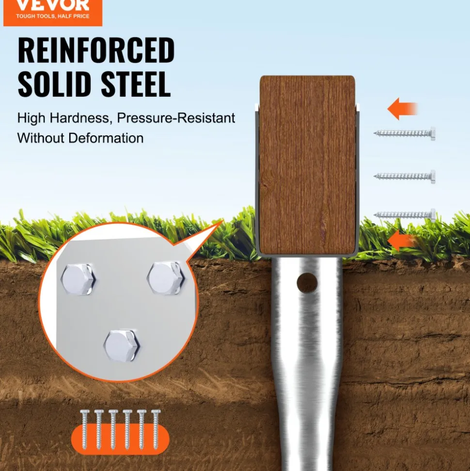 VEVOR No Dig Ground Anchor, 1 Pack 3.94 x 2.76 x 27.56 in DIY Screw in Post Stake, Includes 6 Lag Bolts & a Rebar, U-Shape Heavy Duty Steel Post Holder, Great for Mailbox Posts and Fence Posts