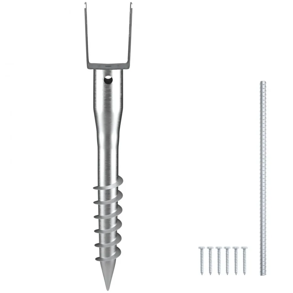 VEVOR No Dig Ground Anchor, 1 Pack 3.94 x 2.76 x 27.56 in DIY Screw in Post Stake, Includes 6 Lag Bolts & a Rebar, U-Shape Heavy Duty Steel Post Holder, Great for Mailbox Posts and Fence Posts