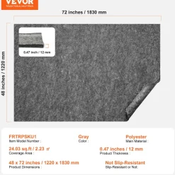 VEVOR Non-Slip Resistant Rug Pad, Protective Cushioning Carpet Pad, 2'x8' (7.875' Actual), 1/4"Thick, Dual Surface, Polyester Felt + Latex, 1-2㎡ Area Carpet Padding Rug Cushion Safe for All Floors