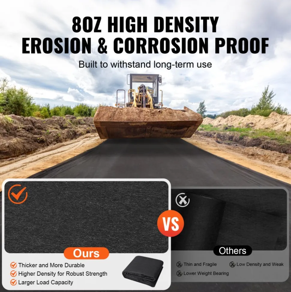 VEVOR Non Woven Geotextile Fabric Under Gravel, 10x100FT 8OZ Driveway Fabric Landscape Fabric, Heavy Duty Weed Barrier Fabric, Ground Cover Weed Control Fabric, French Drains Drainage Fabric, Black