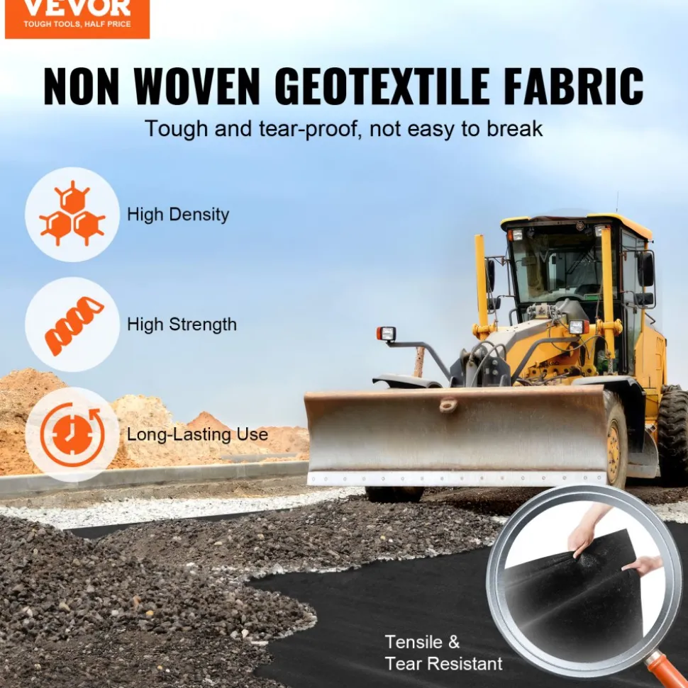 VEVOR Non Woven Geotextile Fabric Under Gravel, 6x50FT 8OZ Driveway Fabric Landscape Fabric, Heavy Duty Weed Barrier Fabric, Ground Cover Weed Control Fabric, French Drains Drainage Fabric, Black