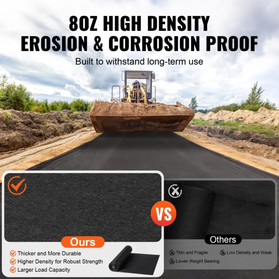 VEVOR Non Woven Geotextile Fabric Under Gravel, 6x50FT 8OZ Driveway Fabric Landscape Fabric, Heavy Duty Weed Barrier Fabric, Ground Cover Weed Control Fabric, French Drains Drainage Fabric, Black