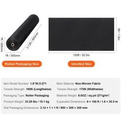 VEVOR Non Woven Geotextile Fabric Under Gravel, 6x100FT 8OZ Driveway Fabric Landscape Fabric, Heavy Duty Weed Barrier Fabric, Ground Cover Weed Control Fabric, French Drains Drainage Fabric, Black