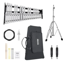 VEVOR 32 Note Glockenspiel Xylophone Bell Kit, Professional Percussion Instrument Set with Mallets, Drum Sticks, Music Stand, Â 8" Practice Pad, Adjustable Stand and Carrying Bag for Students & Adults