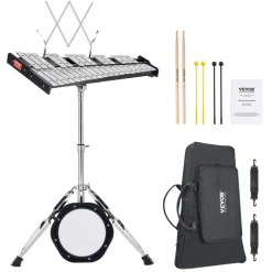 VEVOR 32 Note Glockenspiel Xylophone Bell Kit, Professional Percussion Instrument Set with Mallets, Drum Sticks, Music Stand, 8