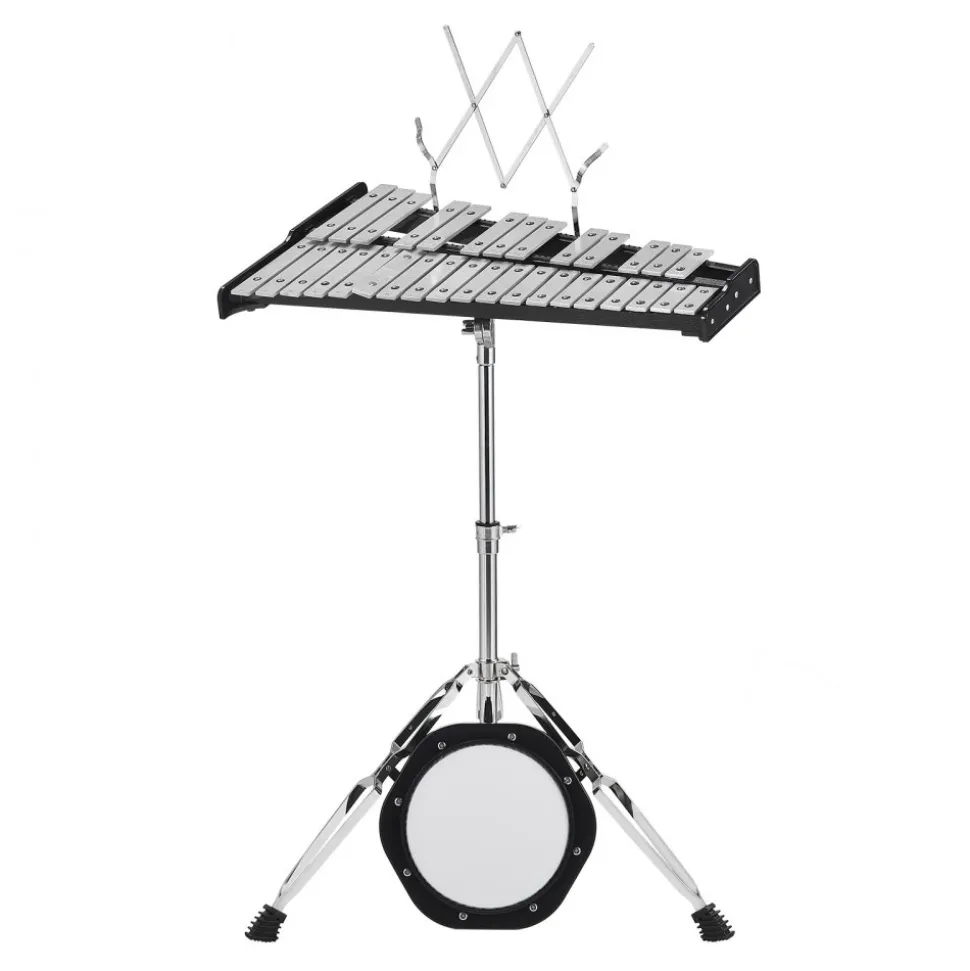 VEVOR 32 Note Glockenspiel Xylophone Bell Kit, Professional Percussion Instrument Set with Mallets, Drum Sticks, Music Stand, 8" Practice Pad, Adjustable Stand and Carrying Bag for Students & Adults