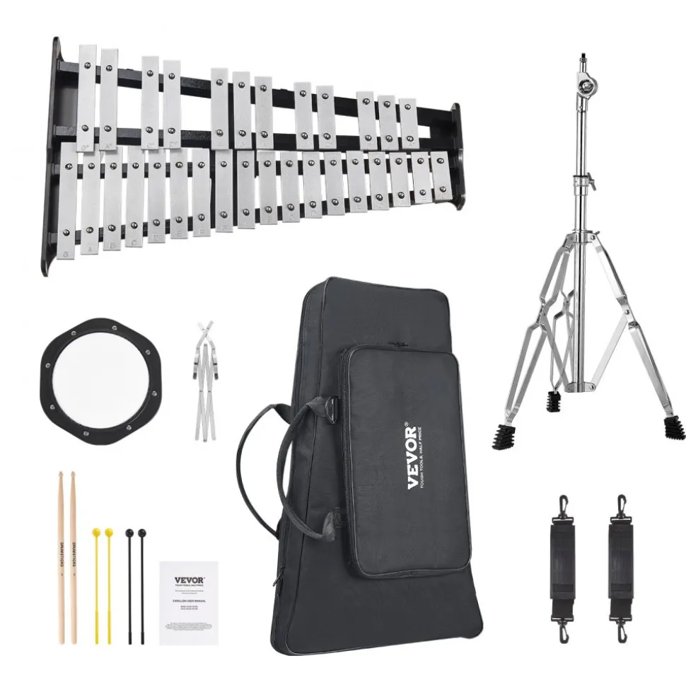 VEVOR 30 Note Glockenspiel Xylophone Bell Kit, Professional Percussion Instrument Set with Mallets, Drum Sticks, Music Stand, 8" Practice Pad, Adjustable Stand and Carrying Bag for Students & Adults