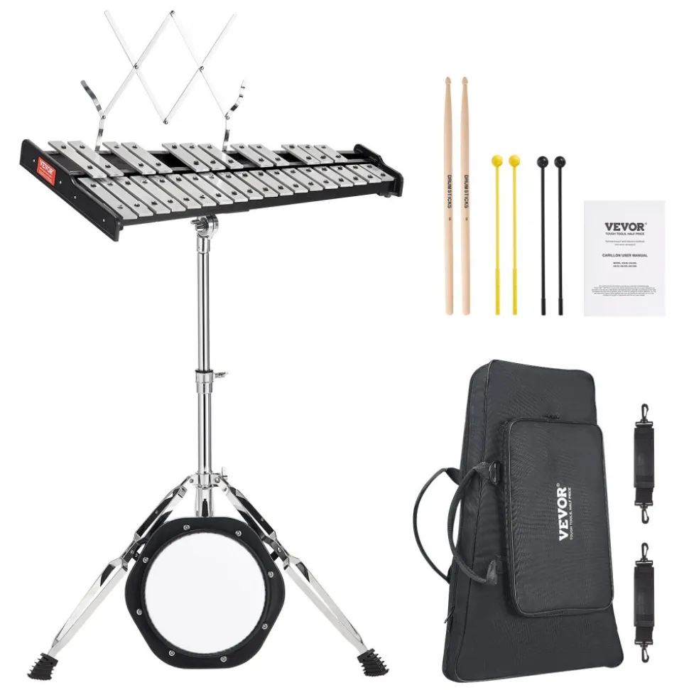 VEVOR 30 Note Glockenspiel Xylophone Bell Kit, Professional Percussion Instrument Set with Mallets, Drum Sticks, Music Stand, 8" Practice Pad, Adjustable Stand and Carrying Bag for Students & Adults
